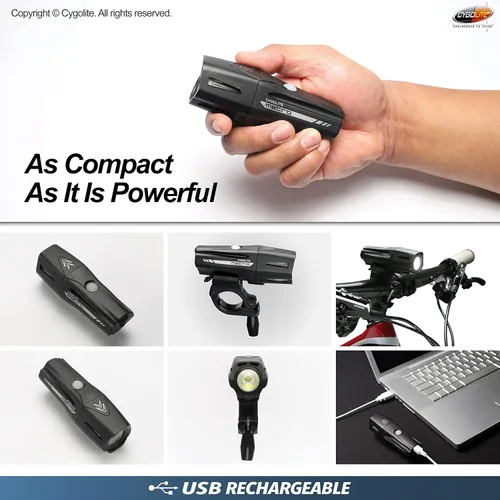 Vista 5 de Cygolite Metro Pro - Luz de bicicleta de 1200 lúmenes - 9 modos de noche y día - IP67 impermeable - Faro recargable USB - para carretera, montaña