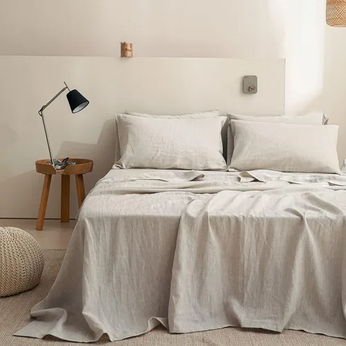 Vista 45 de Simple&Opulence Juego de sábanas de 100 % lino tamaño Twin, 3 piezas de lino francés natural, juego de ropa de cama transpirable, suave y duradero