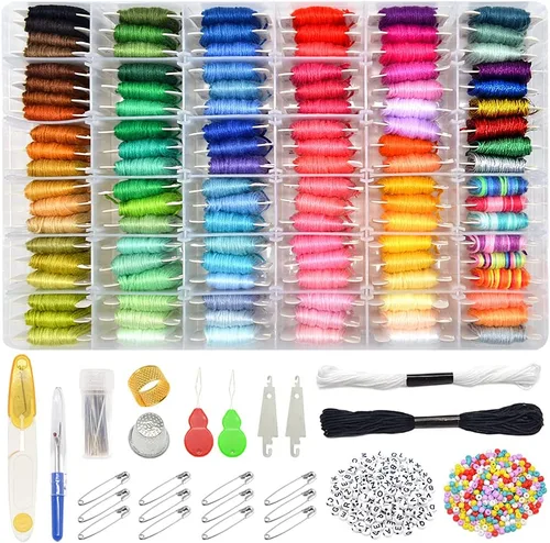 Juego de 962 pulseras de la amistad con caja de almacenamiento, 110 colores de hilo de bordado y 800 cuentas, 52 herramientas de punto de cruz,