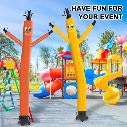 Vista 6 de MOUNTO Hombre tubo inflable de 10 pies que baila con el paso del aire para señal de tienda (naranja)