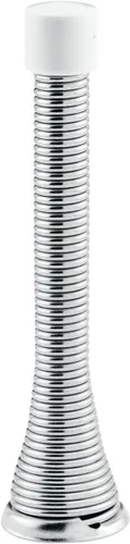 Prime-Line MP10127 Tope de puerta de acero con resorte, chapado en zinc, níquel satinado, punta de goma, soporte para zócalo (paquete de 5)