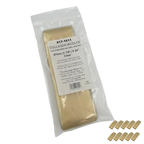 The Sausage Maker® Fundas de colágeno transparentes de 47mm para hacer salchichas - Paquete de 10, funda no comestible para salchichas cocidas,