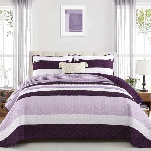 Vista 28 de Dinjoy Juego de edredón bohemio tamaño matrimonial, 3 piezas de edredón a rayas gris oscuro, juego de ropa de cama acolchado de microfibra suave