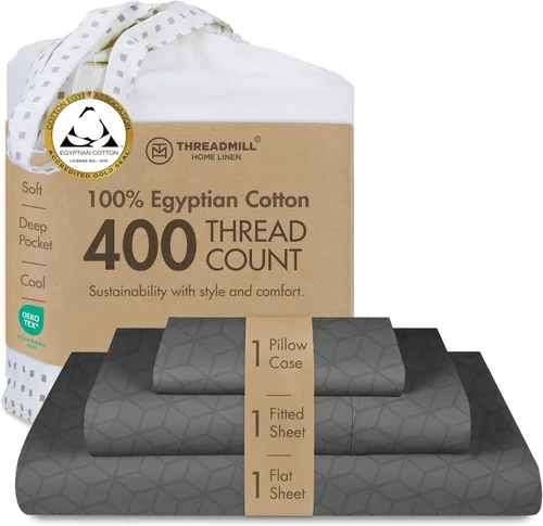 Vista 42 de Threadmill Juego de sábanas de algodón egipcio tamaño individual, sábanas 100% algodón egipcio certificado para cama de tamaño individual, juego