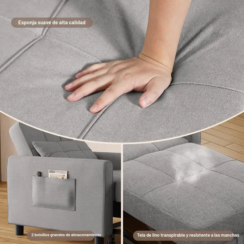 Vista 8 de Aiho - Sofá cama convertible 3 en 1 con diseño ajustable, color beige