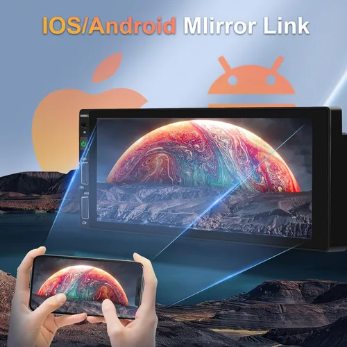 Vista 5 de Radio de coche estéreo de un solo DIN inalámbrico Carplay Bluetooth 5.0, Rimoody 6.86 pulgadas pantalla táctil Android Auto Mirror Link 2-USB FM