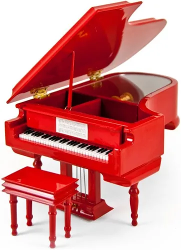 Vista 3 de Sofisticado piano musical en miniatura de 18 notas Piano de cola rojo brillante con banco Muchas canciones para elegir Ave Maria, Schubert