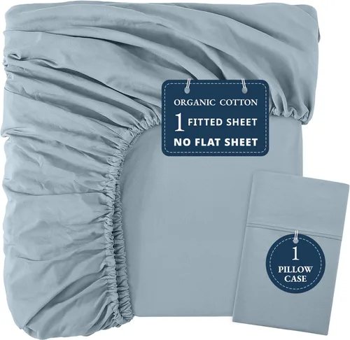 Vista 10 de LANE LINEN - Sábana bajera 100% de algodón orgánico, tamaño Queen, 2 fundas de almohada, tejido percal suave, transpirable, apta para colchones