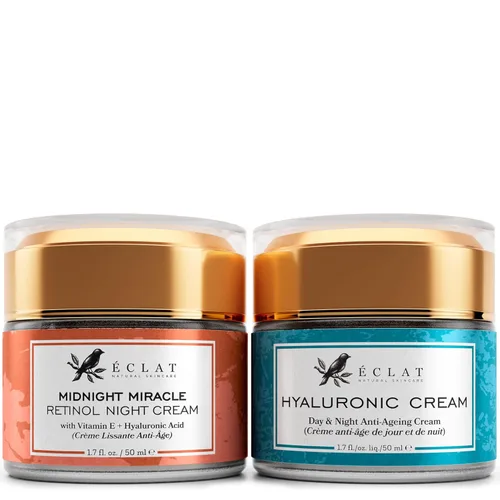 Eclat Skincare Set de crema de noche de retinol + crema de ácido hialurónico - Crema hidratante de retinol con ácido hialurónico + crema hidratante