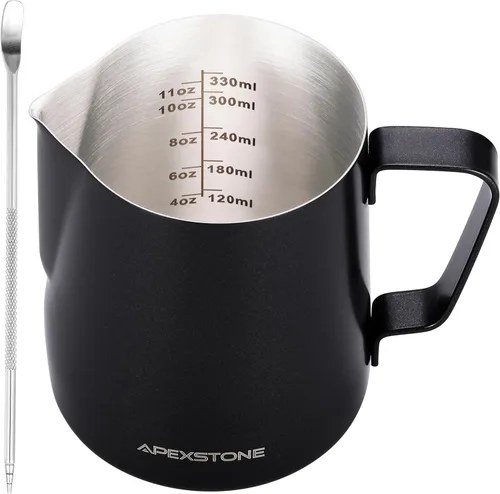 Apexstone Jarra de Vapor para Café 12 oz/350 ml, Jarra Espumadora de Leche para Espresso 12 oz, Jarra de Vapor para Espresso 12 oz, Pluma de Arte