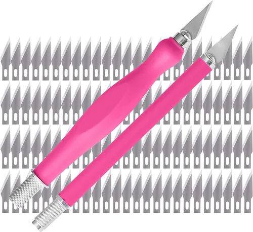 WA Portman - Juego de 2 cuchillos rosados para manualidades, afilados y duraderos, con agarre cómodo y cuchillas de manualidades 100#11 para cortes