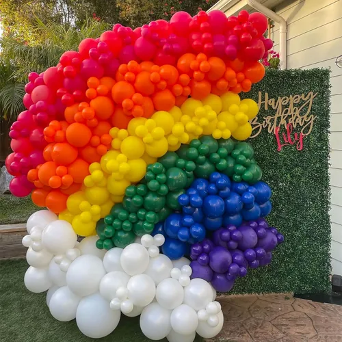 Vista 3 de Kit de arco de globos de arco iris: 175 globos de fiesta, globos para fiesta de cumpleaños, globos de colores surtidos, globos de fiesta para niños