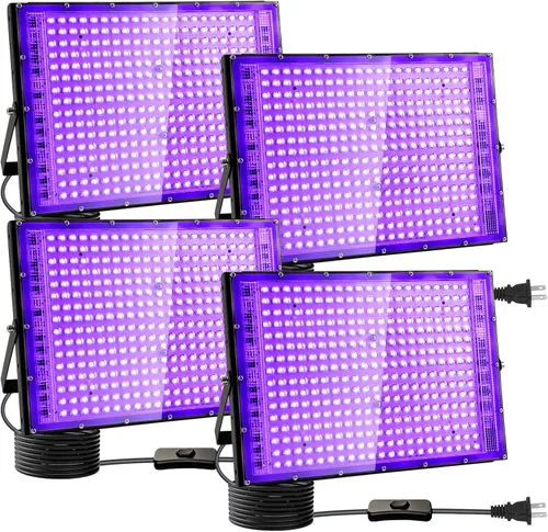 Vista 13 de Luces negras de 50 W, luz de inundación de luz negra con enchufe e interruptor, para fiesta brillante, Halloween, póster fluorescente, iluminación