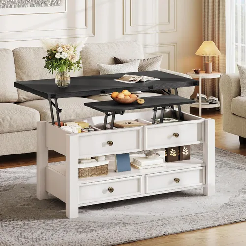 Vista 3 de YITAHOME - Mesa auxiliar convertible 4 en 1 con parte superior elevadora con cajones, parte superior negra