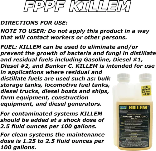 Vista 2 de 00119 KILLEM BIOCIDE 16 OZ. BOTELLA, TRATA 1920 GALONES DE COMBUSTIBLE DIESEL POR BOTELLA