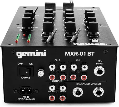 Vista 4 de Gemini - Mezclador de DJ de 2 canales con Bluetooth, ecualizador de micrófono, control de curva Crossfader, construcción de metal resistente