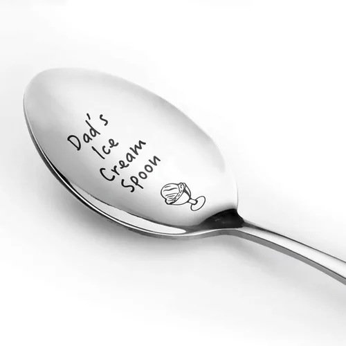 Cuchara grabada de acero inoxidable para regalo, cuchara de helado para papá, cuchara de postre, cuchara de ensalada, cuchara de cena con caja de