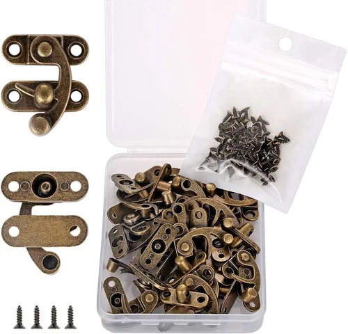 Vista 8 de 20 pestillos para joyero – Pestillo grueso de bronce macizo antiguo, soporte para puerta de gato con 80 tornillos de repuesto