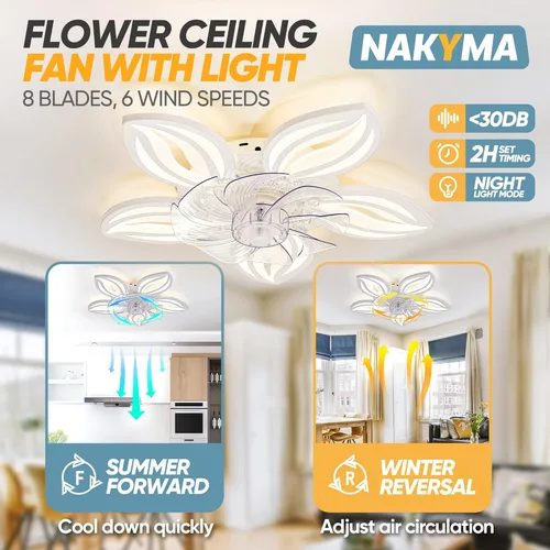 Vista 2 de Ventilador de techo moderno con luces, ventiladores de techo con luces y control remoto, ventiladores de techo de montaje empotrado con 3