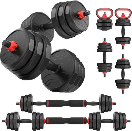 Vista 11 de UKEEP - Juego de mancuernas ajustables de 20/30/40/55/60/70/80/90 libras con conector, 2 o 3 en 1, utilizadas como barras, pesas rusas, ejercicios