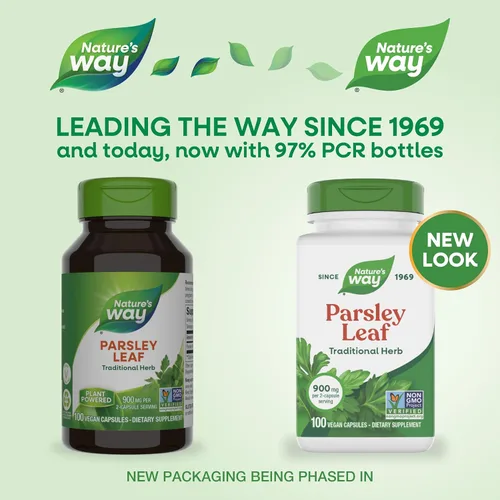 Vista 2 de Nature's Way Hoja de perejil herbario prémium que proporciona clorofila, 100 cápsulas veganas