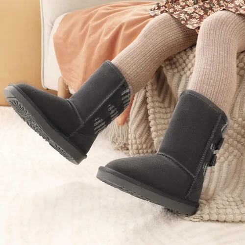 Vista 2 de DREAM PAIRS botas de nieve de invierno con forro de piel sintética para niños