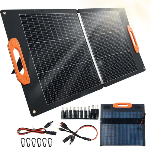 Vista 13 de Kit de panel solar portátil de 100 W, 25% de alta eficiencia tipo N paneles solares plegables con panel de vidrio templado, con controlador de carga