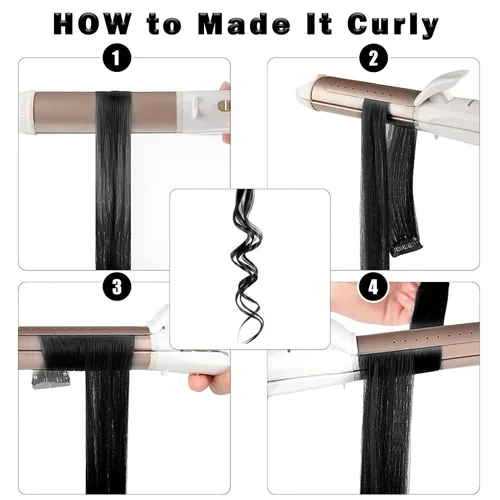 Vista 5 de 12 extensiones de cabello negro con clip, extensiones de cabello de color de 22 pulgadas, extensiones de cabello sintético largo y lacio para mujer