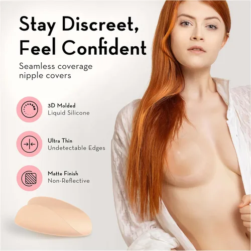 Vista 2 de Nipple Covers (2-Pairs, Reusable), 3D Seamless Nipple Pasties, Adhesive Silicone Nipple Cover Pasties