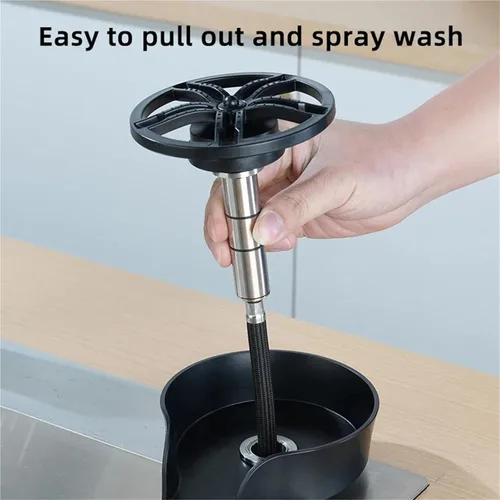 Vista 3 de 2 in 1 Glass Rinser for Kitchen Sink Pull Out Spray Head 360 Rotating Cup Bottle Washer with Flexible Hose Black Silver(Black)