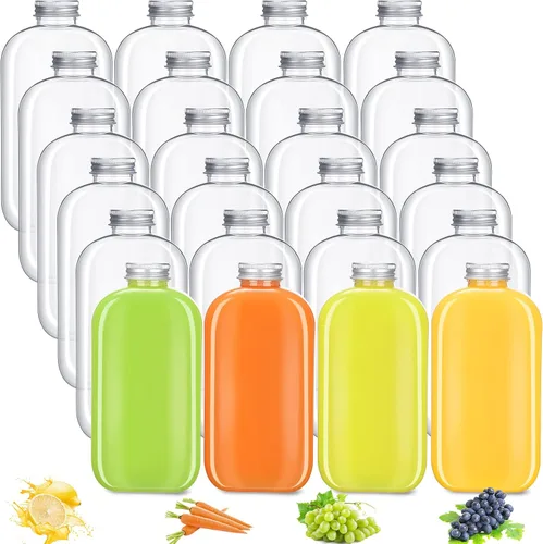 Vista 8 de Thenshop Paquete de 24 botellas de plástico con tapas, botellas de jugo transparentes, botella de agua plana, botella de plástico reutilizable, mini