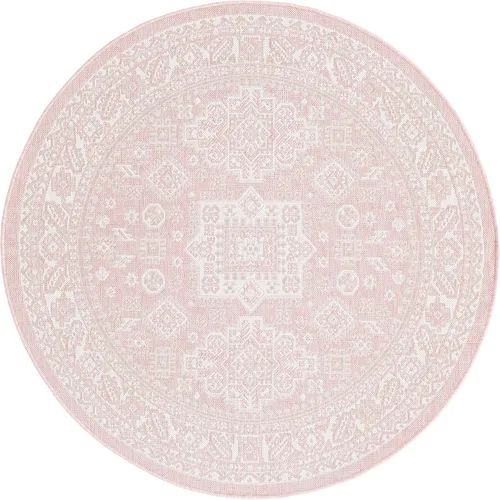 Vista 201 de Unique Loom Outdoor Aztec Collection Alfombra de área - Chalca (10 pies, redonda, azul/marfil)