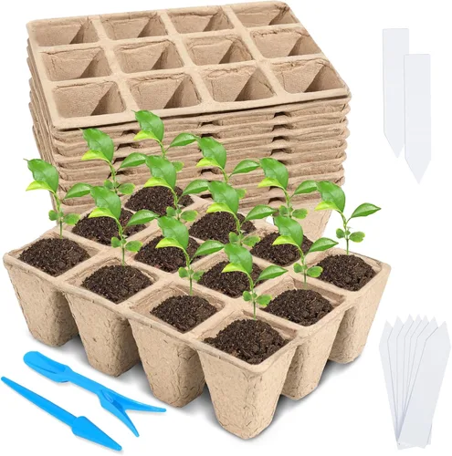 10 paquetes de bandejas de inicio de plántulas, 120 celdas biodegradables macetas de iniciación de semillas, kit de bandeja de germinación de