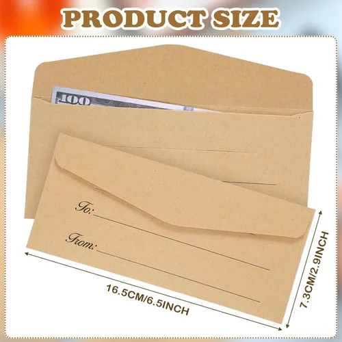 Vista 2 de Paquete de 200 sobres de dinero para efectivo, soporte para tarjetas de dinero de 2.9 x 6.5 pulgadas, pequeños sobres de papel kraft para moneda