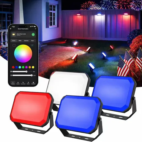 BrizLabs - Luces de inundación para exteriores, iluminación inteligente RGBCW de camino y paisaje con control por aplicación, luces LED de haz