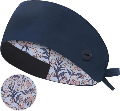 Vista 11 de QBA Gorra de trabajo ajustable con botón, gorro de trabajo de algodón, banda elástica para atar en la espalda, para mujeres y hombres, talla única