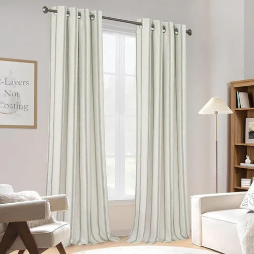 Vista 57 de DriftAway Cortinas opacas de mezcla de lino de 84 pulgadas de largo para dormitorio, cortinas de lino con estampado de rayas verticales