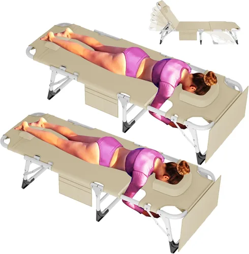 Vista 9 de ABORON - Silla de bronceado 3 en 1 extragrande con tapete y reposabrazos, tumbonas plegables resistentes, 5 posiciones para exteriores, para playa