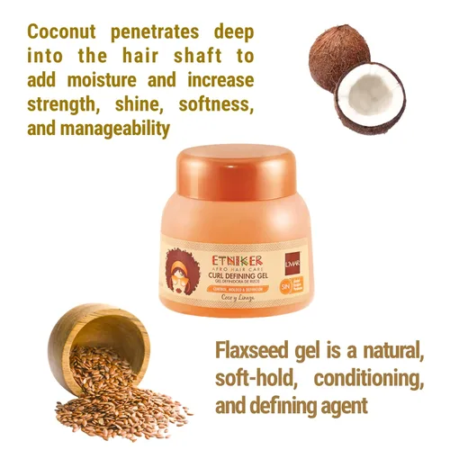 Vista 4 de ETNIKER - Kit de definición de cabello rizado y ondulado con textura afro, gel, hidroelixir y crema de peinado Control, nutrir, definir Coco