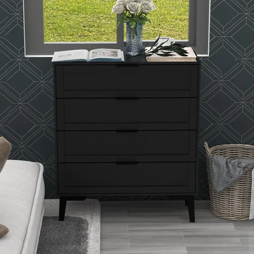 Vista 7 de TaoHFE Cómoda negra de 4 cajones para dormitorio, cómoda de lencería de madera para dormitorio, moderna cómoda negra de 36 pulgadas de alto
