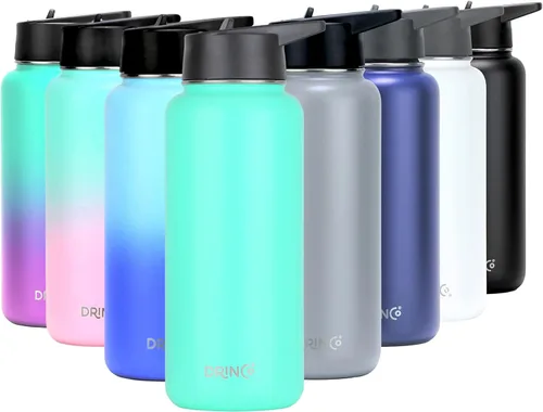 Vista 25 de DRINCO Botella de agua de acero inoxidable con tapa de boquilla aislada al vacío, doble pared botella de agua de boca ancha
