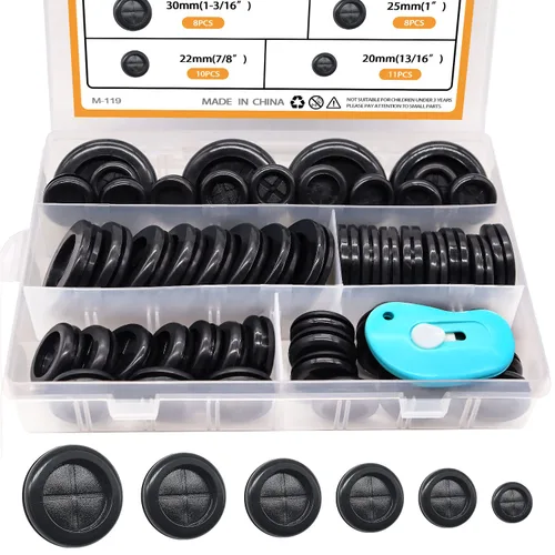 mankk Kit de 53 ojales de goma, 6 tamaños (58 pulgadas, 1316 pulgadas, 78 pulgadas, 1 pulgada, 1-316 pulgadas, 1-12 pulgadas), tapón de goma redondo