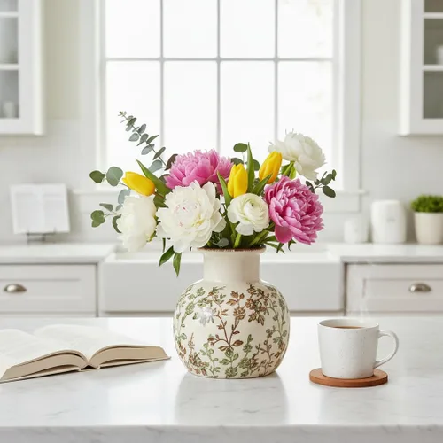 Vista 84 de SIDUCAL Florero decorativo de cerámica Florero rústico de 7.48 pulgadas para decoración del hogar, mesa, sala de estar, baño, escritorio de café