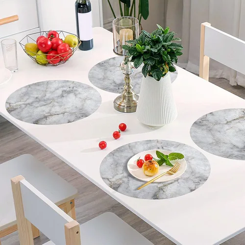Vista 6 de Marble White Golden Pattern Placemats Washable Round Placemats for Dining Table Place Mats for Kitchen Heat Resistant Placemat for Kitchen Indoor