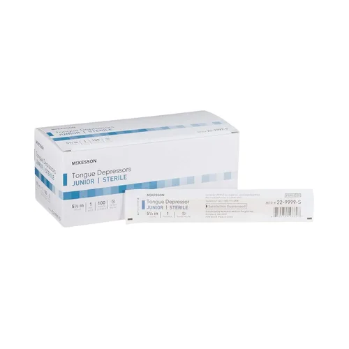 McKesson Depresores de lengua [100 unidades] Tamaño junior, estériles, envueltos individualmente, madera, sin sabor, sin astillas, 5.5 pulgadas, uso