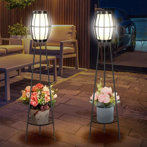 Vista 5 de Luces solares para exteriores con soportes para plantas, lámpara de pie para exteriores de metal solar de 37 pulgadas, impermeable