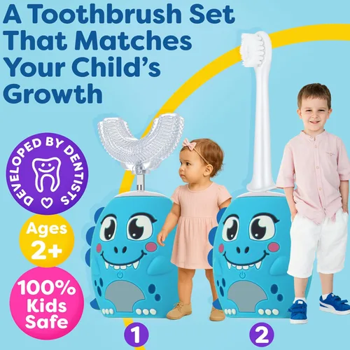 Vista 2 de Trueocity Cepillo de Dientes Eléctrico Automático en Forma de U para Niños, Cepillo de Dientes Automático Recargable para Niños Pequeños Cabezal