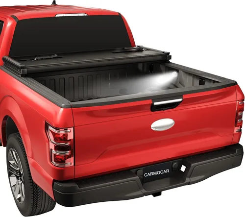 Vista 7 de CARMOCAR Cubierta rígida de tres pliegues para Ford Ranger 2019-2024, accesorios de cubierta de caja de camión de 5 pies con luz LED