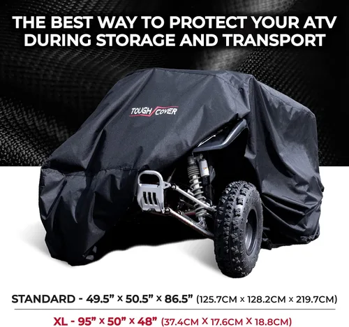 Vista 3 de Tough Cover Basic Edition Funda para ATV, Tela Resistente de Grado Marino 210D, Cubierta para Quad para Kawasaki, Honda, Polaris, Yamaha y Más.
