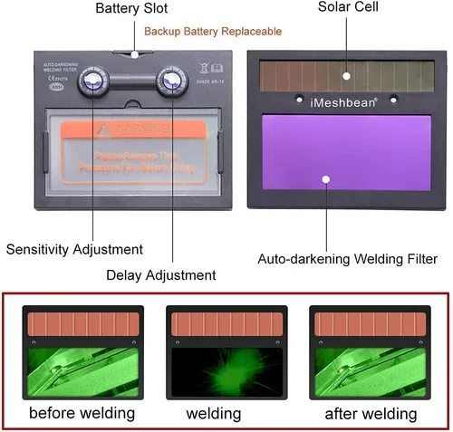 Vista 5 de iMeshbean® Pro Cool - Máscara solar para soldadura y molienda con oscurecimiento automático, certificado ANSI para molienda Arc Tig Mig, con 2
